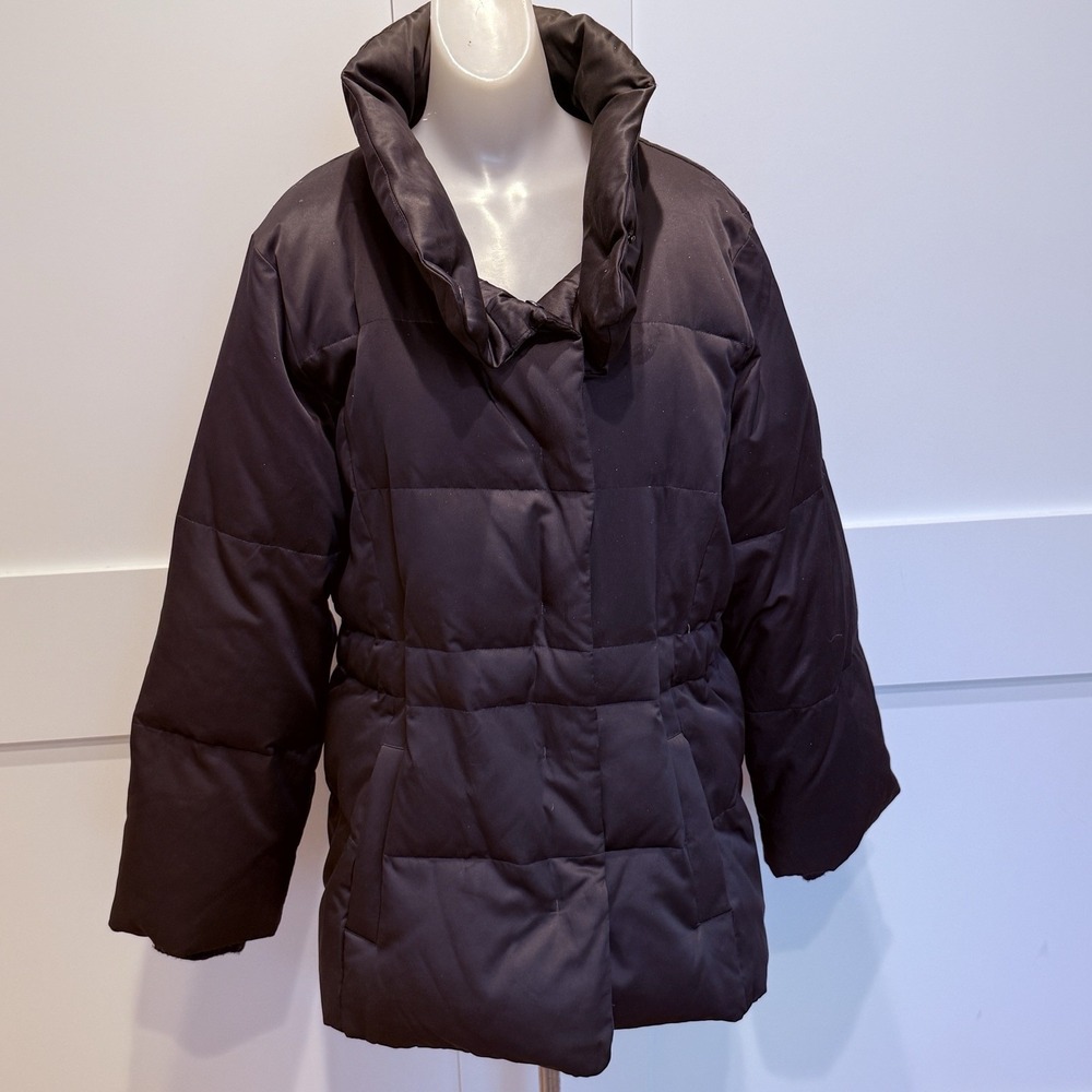 Vintage J.Jill Gray/Black Puffer Jacket Oversized Collar Quilted Coat Size M